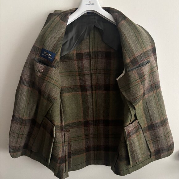 $1398 Polo Ralph Lauren Blanket Plaid Wool Alpaca Tweed Sport Coat Mi Italy- 44L - Picture 6 of 13